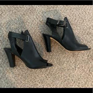 Soft black leather heeled sandals